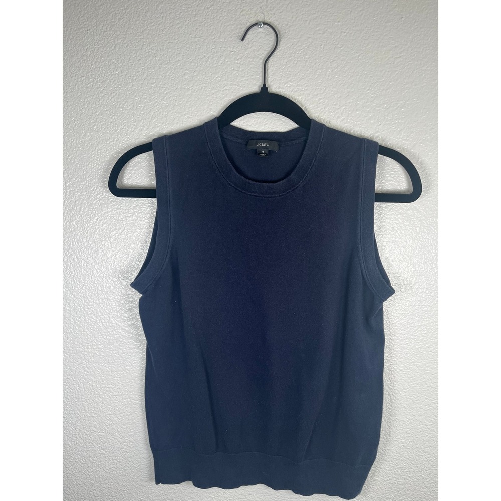 J.Crew Cotton Jackie Shell Sleeveless Sweater Knit Top Navy Blue Medium - Picture 3 of 7